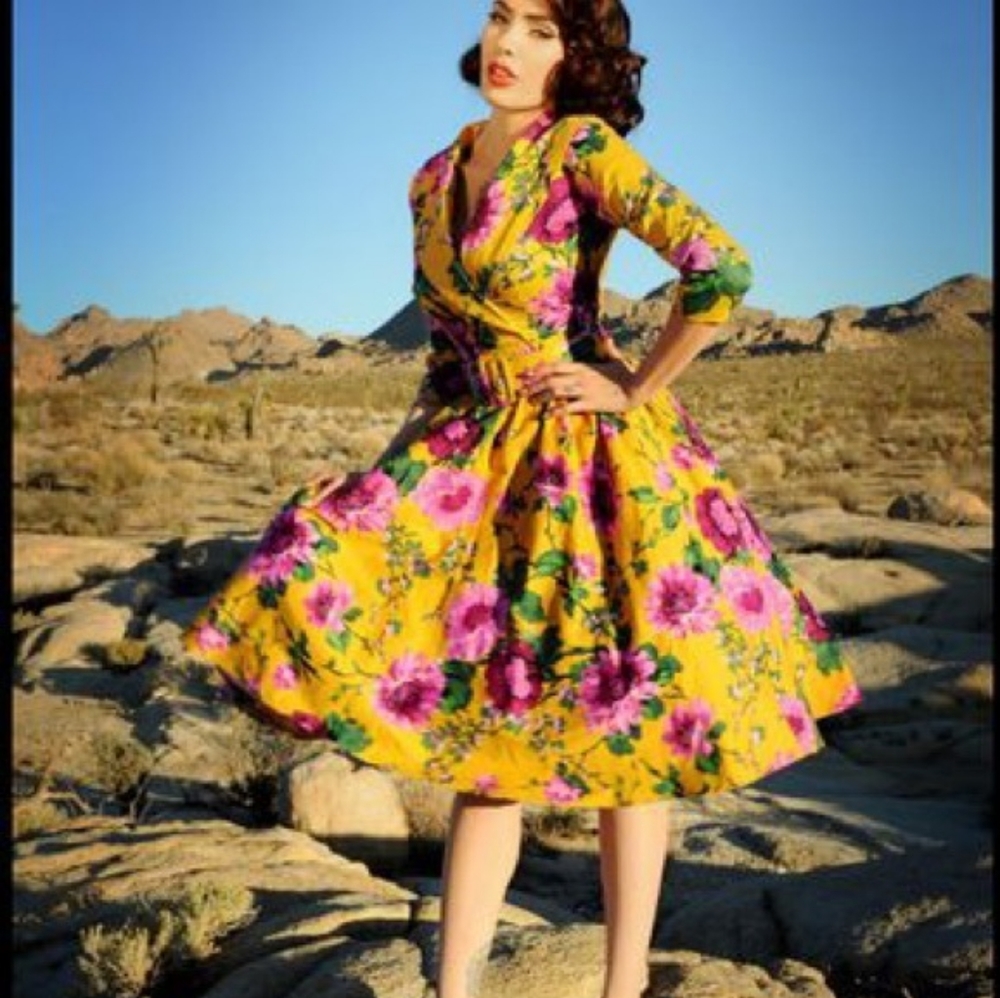 Pinup girl clothing yellow birdie with belt